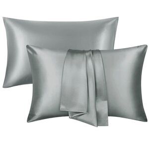 Set of 2 Queen Size 20x30 Satin Pillowcases for Hair & Skin Soft Silky - Gray